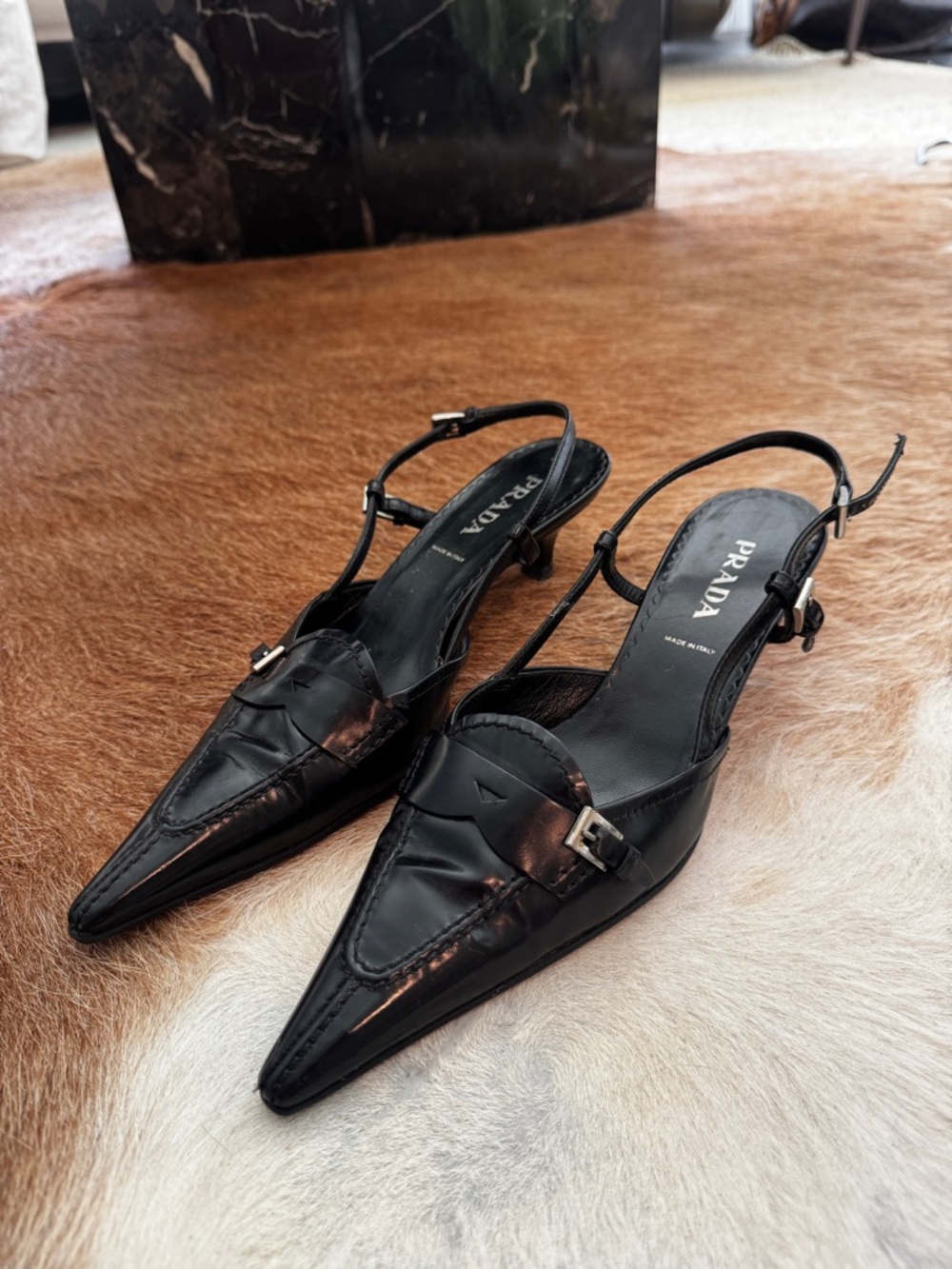 Prada Slingback Heels, size 6.5/37. Restored & resoled. Excellent condition